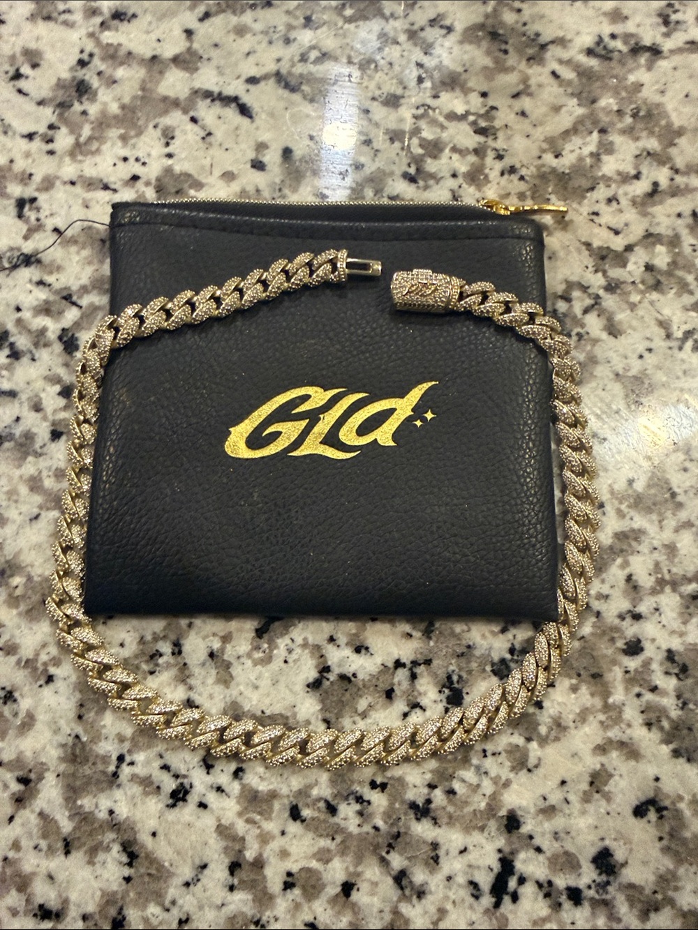 GLD Pave Cuban Link Necklace in Bright Gold